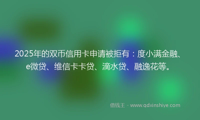 2025年的双币信用卡申请被拒有：度小满金融、e微贷、维信卡卡贷、滴水贷、融逸花等。
