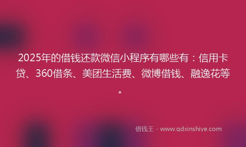 2025年的借钱还款微信小程序有哪些有：信用卡贷、360借条、美团生活费、微博借钱、融逸花等。