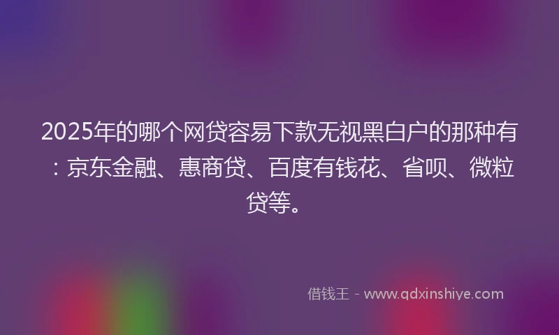 2025年的哪个网贷容易下款无视黑白户的那种有：京东金融、惠商贷、百度有钱花、省呗、微粒贷等。