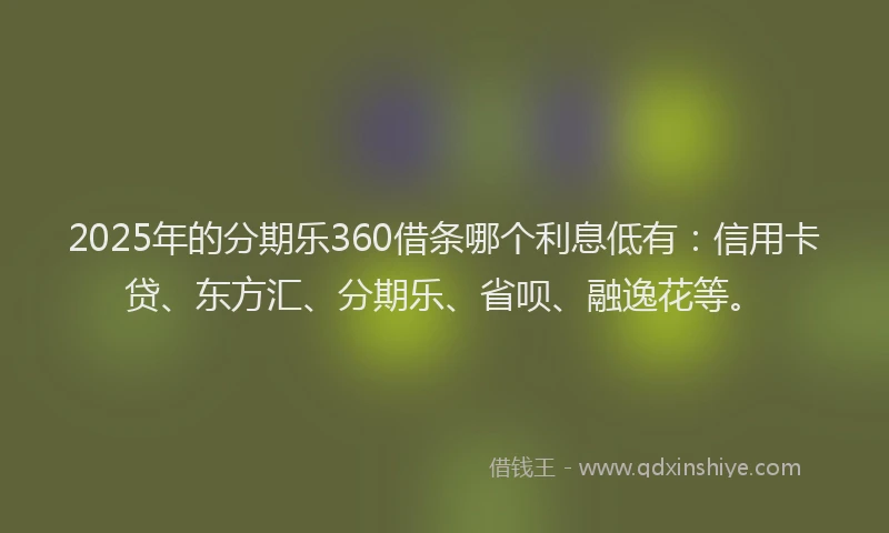 2025年的分期乐360借条哪个利息低有：信用卡贷、东方汇、分期乐、省呗、融逸花等。