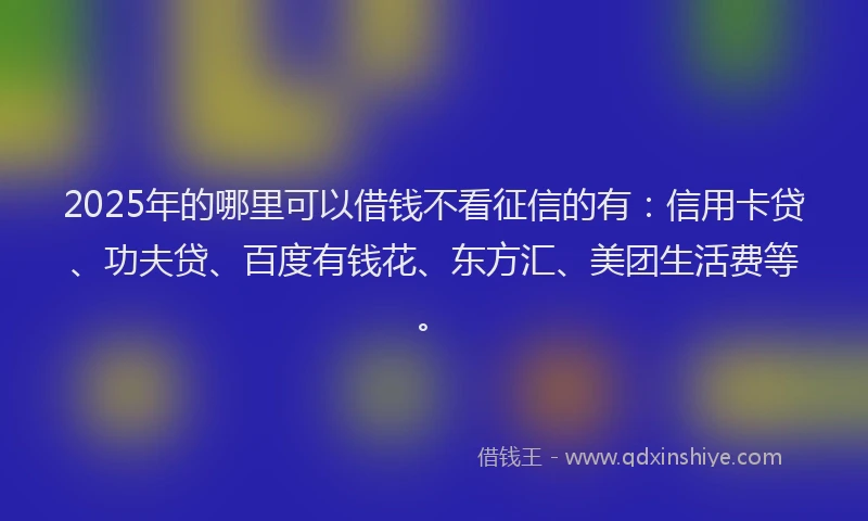 2025年的哪里可以借钱不看征信的有：信用卡贷、功夫贷、百度有钱花、东方汇、美团生活费等。