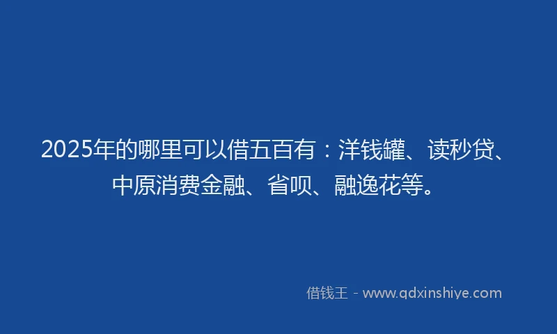 2025年的哪里可以借五百有：洋钱罐、读秒贷、中原消费金融、省呗、融逸花等。