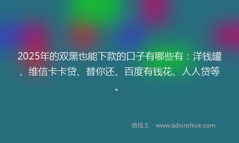 2025年的双黑也能下款的口子有哪些有：洋钱罐、维信卡卡贷、替你还、百度有钱花、人人贷等。