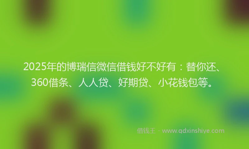 2025年的博瑞信微信借钱好不好有：替你还、360借条、人人贷、好期贷、小花钱包等。