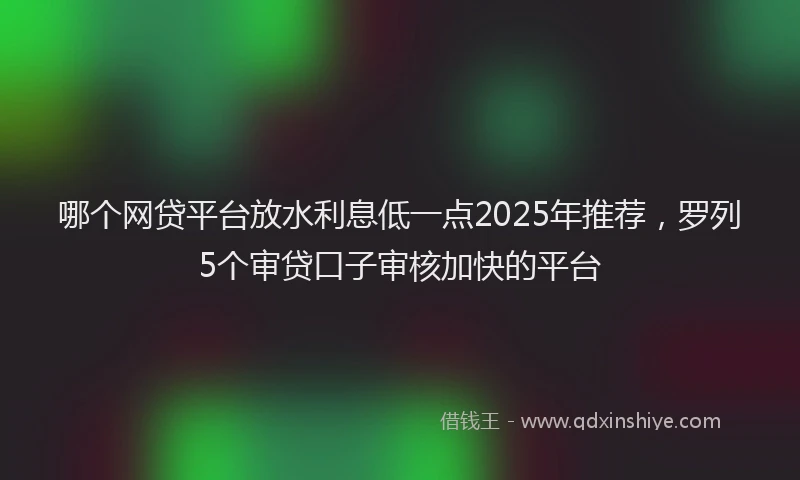 哪个网贷平台放水利息低一点2025年推荐，罗列5个审贷口子审核加快的平台