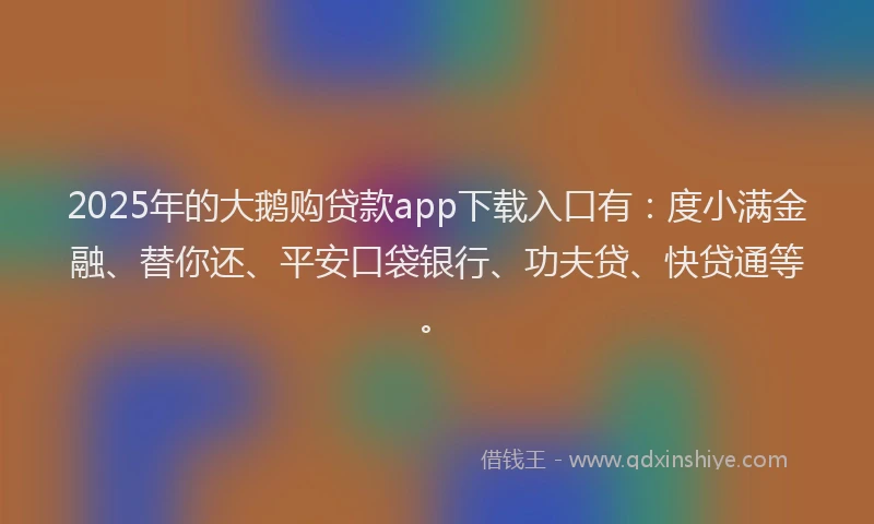 2025年的大鹅购贷款app下载入口有：度小满金融、替你还、平安口袋银行、功夫贷、快贷通等。