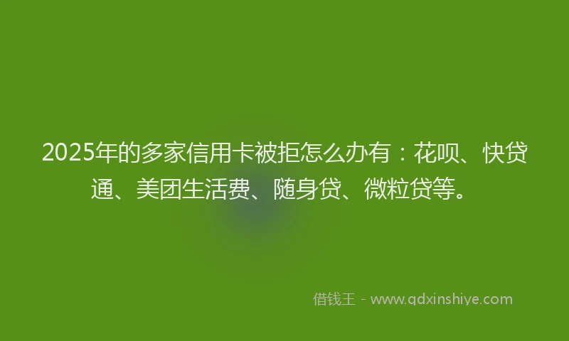2025年的多家信用卡被拒怎么办有：花呗、快贷通、美团生活费、随身贷、微粒贷等。