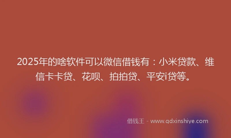 2025年的啥软件可以微信借钱有：小米贷款、维信卡卡贷、花呗、拍拍贷、平安i贷等。