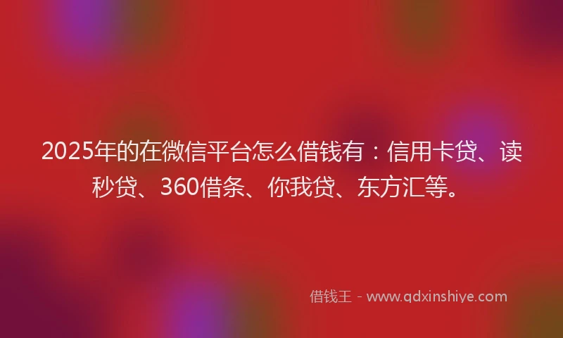 2025年的在微信平台怎么借钱有：信用卡贷、读秒贷、360借条、你我贷、东方汇等。