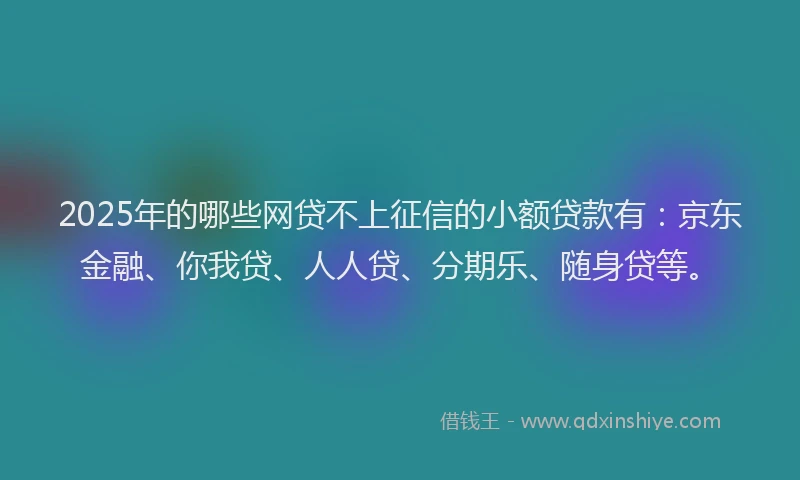 2025年的哪些网贷不上征信的小额贷款有：京东金融、你我贷、人人贷、分期乐、随身贷等。