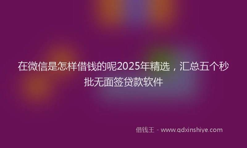 在微信是怎样借钱的呢2025年精选，汇总五个秒批无面签贷款软件