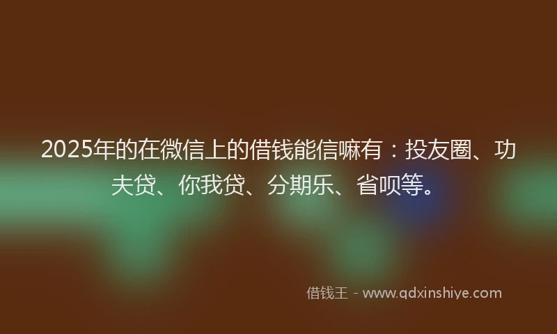 2025年的在微信上的借钱能信嘛有：投友圈、功夫贷、你我贷、分期乐、省呗等。