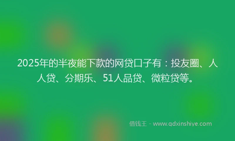 2025年的半夜能下款的网贷口子有：投友圈、人人贷、分期乐、51人品贷、微粒贷等。