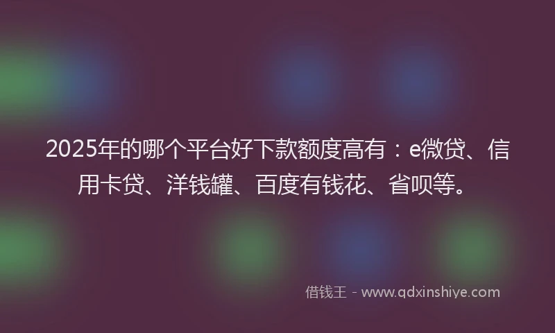 2025年的哪个平台好下款额度高有：e微贷、信用卡贷、洋钱罐、百度有钱花、省呗等。