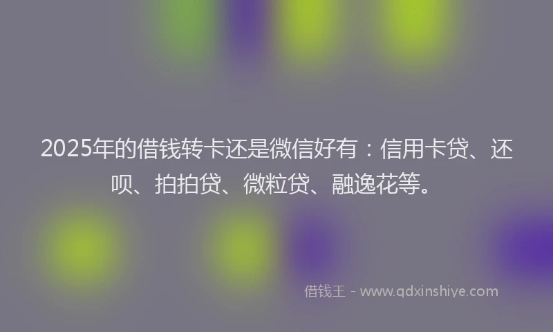 2025年的借钱转卡还是微信好有：信用卡贷、还呗、拍拍贷、微粒贷、融逸花等。