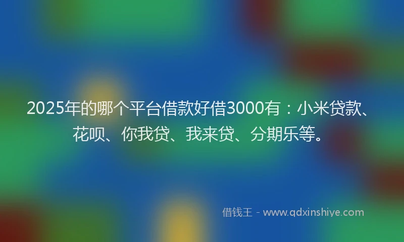 2025年的哪个平台借款好借3000有：小米贷款、花呗、你我贷、我来贷、分期乐等。