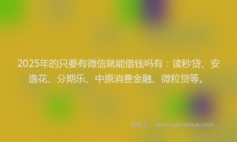 2025年的只要有微信就能借钱吗有：读秒贷、安逸花、分期乐、中原消费金融、微粒贷等。