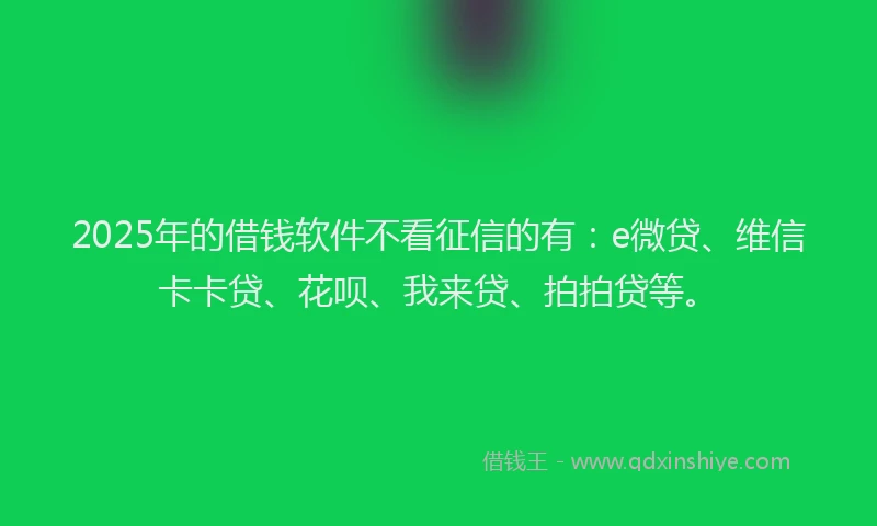 2025年的借钱软件不看征信的有：e微贷、维信卡卡贷、花呗、我来贷、拍拍贷等。