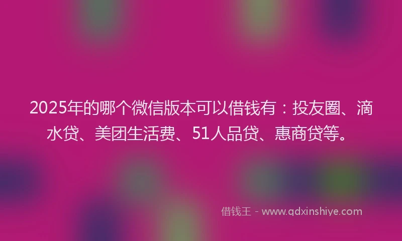2025年的哪个微信版本可以借钱有：投友圈、滴水贷、美团生活费、51人品贷、惠商贷等。