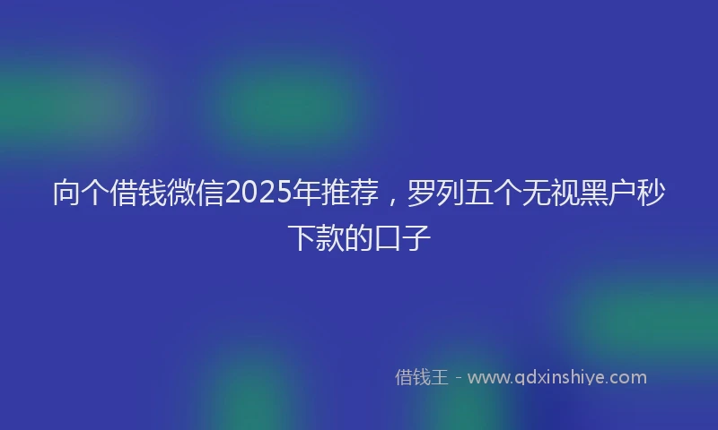 向个借钱微信2025年推荐，罗列五个无视黑户秒下款的口子