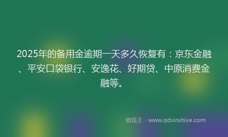 2025年的备用金逾期一天多久恢复有：京东金融、平安口袋银行、安逸花、好期贷、中原消费金融等。