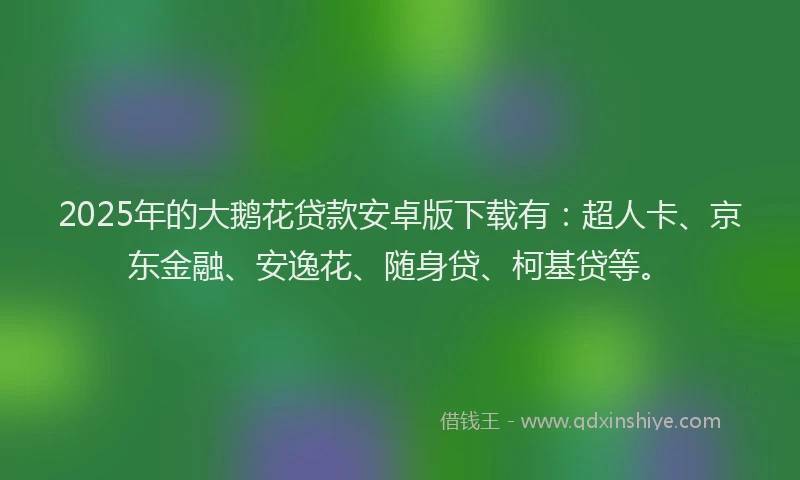 2025年的大鹅花贷款安卓版下载有：超人卡、京东金融、安逸花、随身贷、柯基贷等。