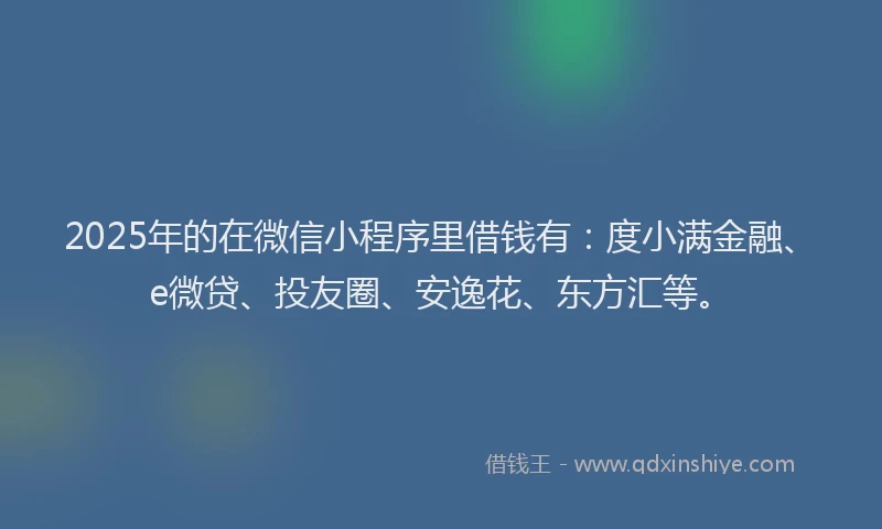 2025年的在微信小程序里借钱有：度小满金融、e微贷、投友圈、安逸花、东方汇等。