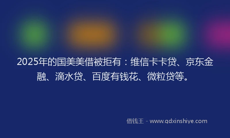 2025年的国美美借被拒有：维信卡卡贷、京东金融、滴水贷、百度有钱花、微粒贷等。