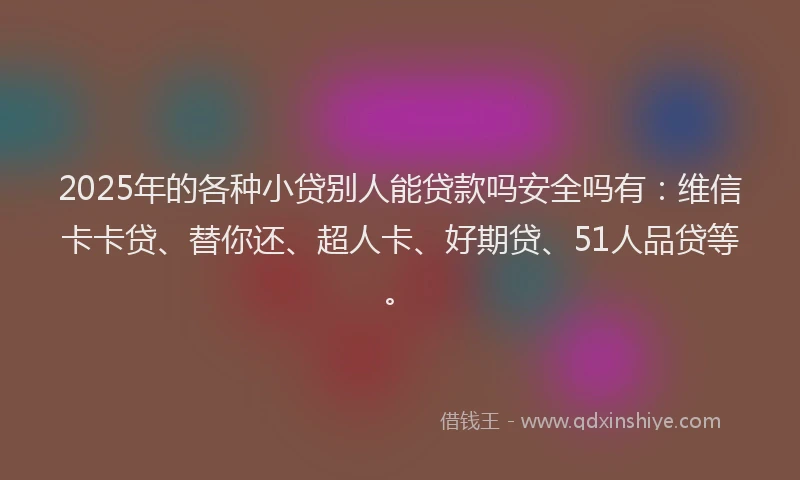 2025年的各种小贷别人能贷款吗安全吗有：维信卡卡贷、替你还、超人卡、好期贷、51人品贷等。