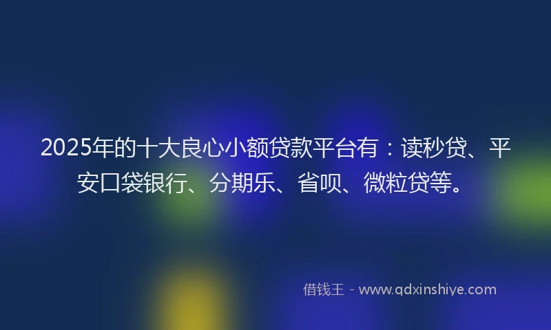 2025年的十大良心小额贷款平台有：读秒贷、平安口袋银行、分期乐、省呗、微粒贷等。