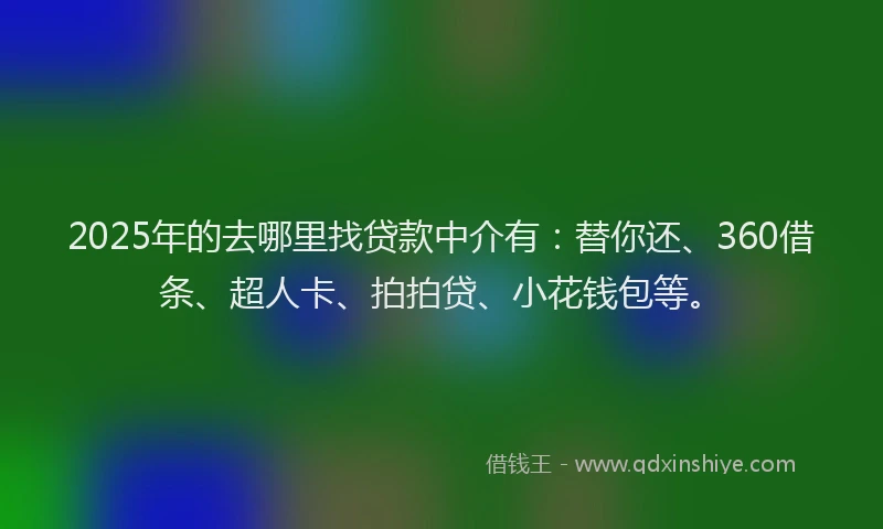 2025年的去哪里找贷款中介有：替你还、360借条、超人卡、拍拍贷、小花钱包等。
