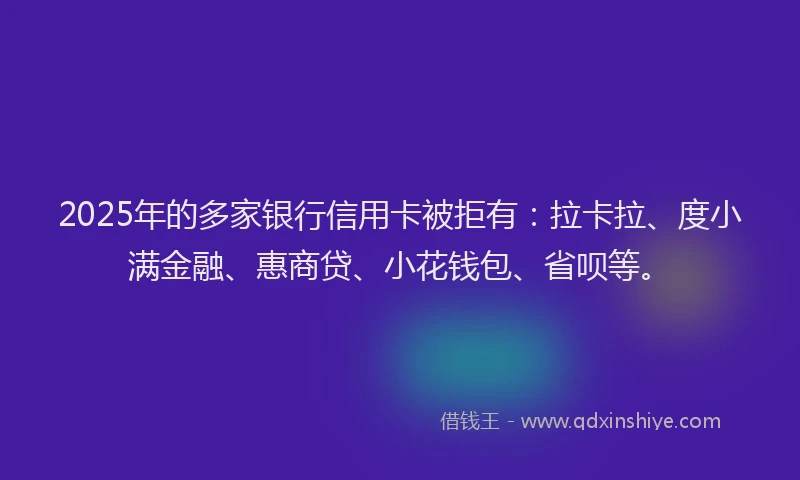 2025年的多家银行信用卡被拒有：拉卡拉、度小满金融、惠商贷、小花钱包、省呗等。