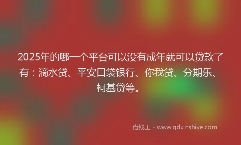2025年的哪一个平台可以没有成年就可以贷款了有：滴水贷、平安口袋银行、你我贷、分期乐、柯基贷等。