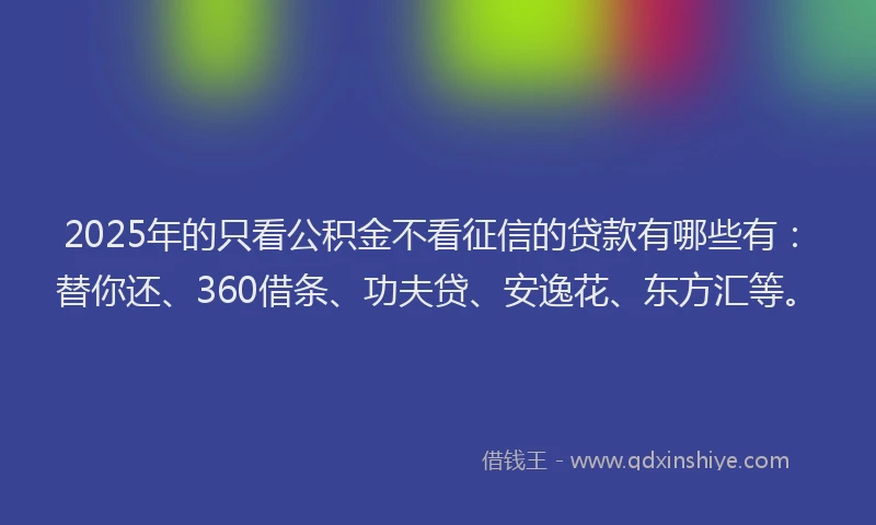 2025年的只看公积金不看征信的贷款有哪些有：替你还、360借条、功夫贷、安逸花、东方汇等。