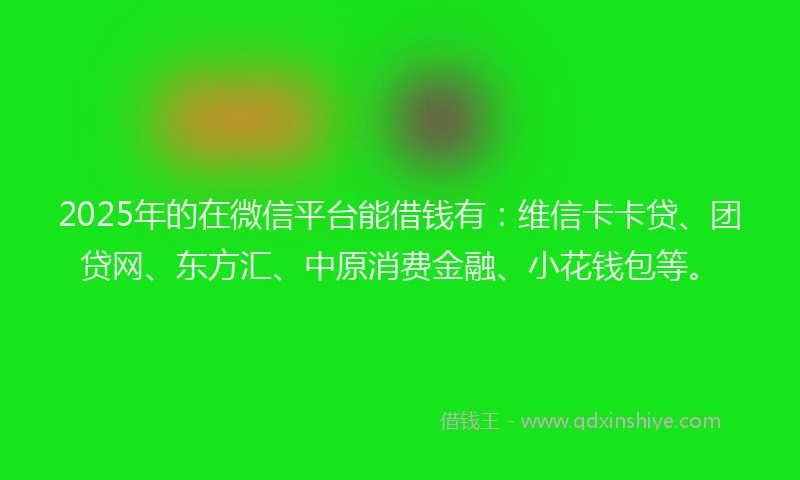 2025年的在微信平台能借钱有：维信卡卡贷、团贷网、东方汇、中原消费金融、小花钱包等。