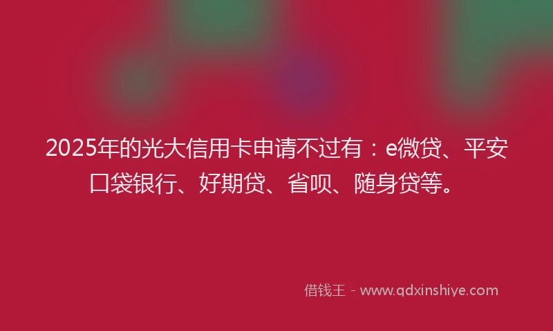 2025年的光大信用卡申请不过有：e微贷、平安口袋银行、好期贷、省呗、随身贷等。
