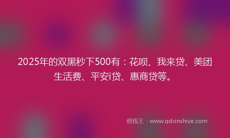 2025年的双黑秒下500有：花呗、我来贷、美团生活费、平安i贷、惠商贷等。
