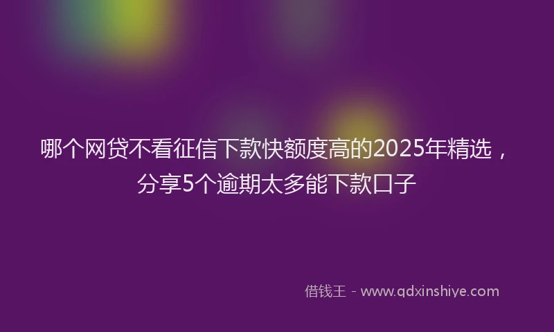 哪个网贷不看征信下款快额度高的2025年精选，分享5个逾期太多能下款口子