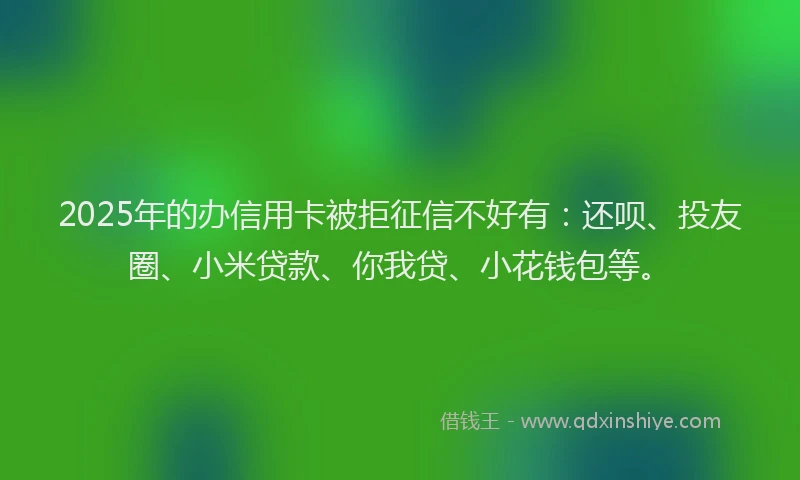 2025年的办信用卡被拒征信不好有：还呗、投友圈、小米贷款、你我贷、小花钱包等。