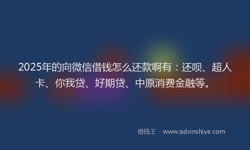 2025年的向微信借钱怎么还款啊有：还呗、超人卡、你我贷、好期贷、中原消费金融等。