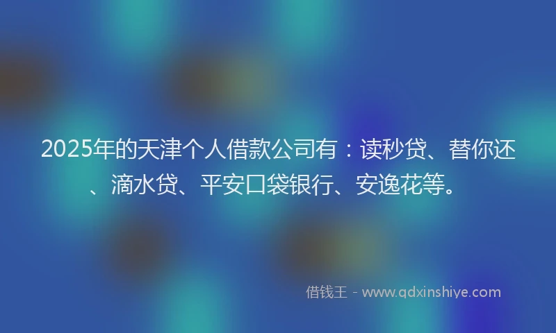 2025年的天津个人借款公司有：读秒贷、替你还、滴水贷、平安口袋银行、安逸花等。