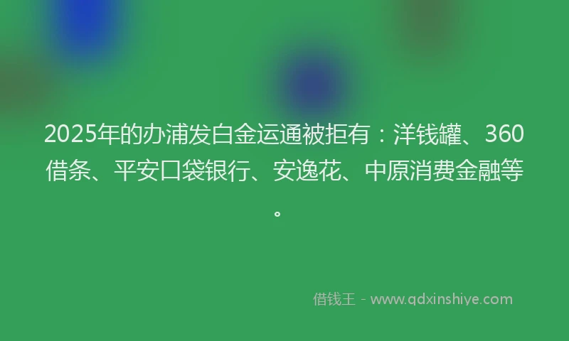 2025年的办浦发白金运通被拒有：洋钱罐、360借条、平安口袋银行、安逸花、中原消费金融等。