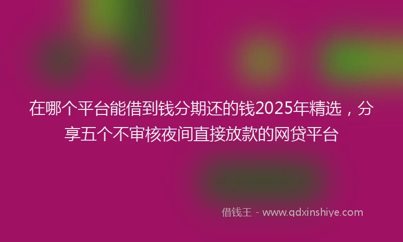 在哪个平台能借到钱分期还的钱2025年精选，分享五个不审核夜间直接放款的网贷平台