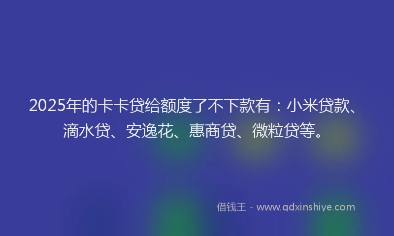 2025年的卡卡贷给额度了不下款有：小米贷款、滴水贷、安逸花、惠商贷、微粒贷等。
