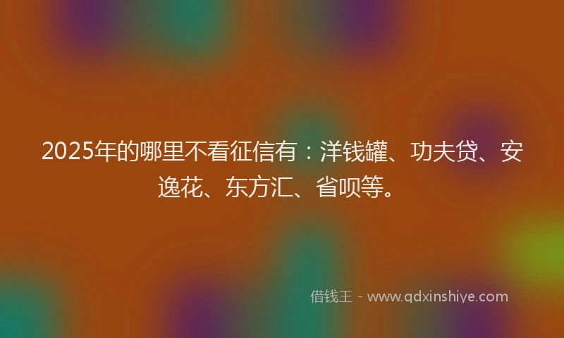 2025年的哪里不看征信有：洋钱罐、功夫贷、安逸花、东方汇、省呗等。