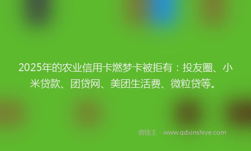 2025年的农业信用卡燃梦卡被拒有：投友圈、小米贷款、团贷网、美团生活费、微粒贷等。