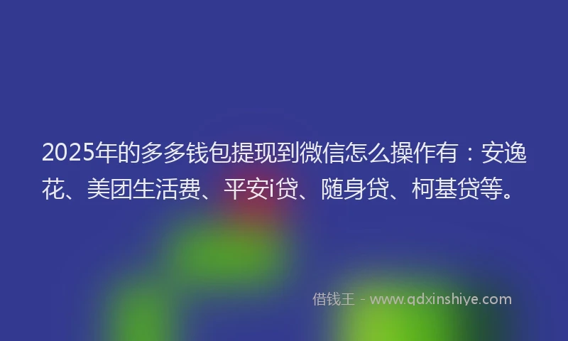 2025年的多多钱包提现到微信怎么操作有：安逸花、美团生活费、平安i贷、随身贷、柯基贷等。