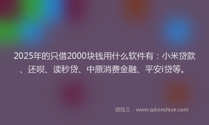 2025年的只借2000块钱用什么软件有：小米贷款、还呗、读秒贷、中原消费金融、平安i贷等。