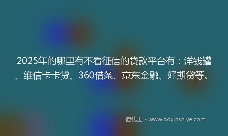 2025年的哪里有不看征信的贷款平台有：洋钱罐、维信卡卡贷、360借条、京东金融、好期贷等。
