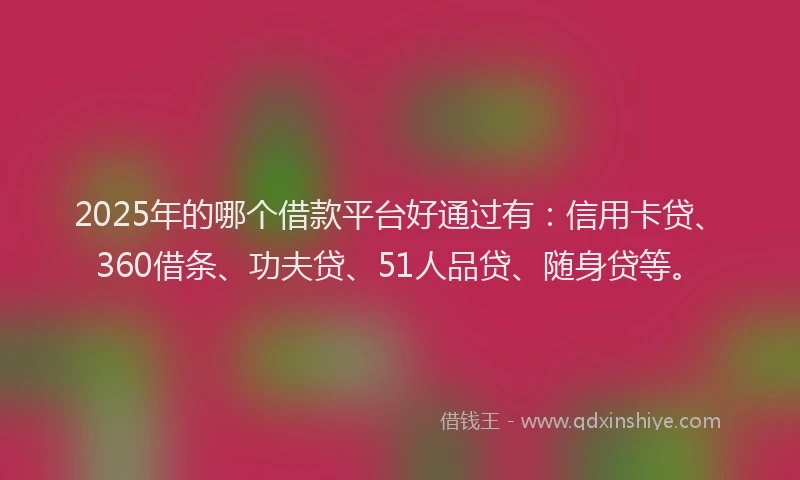 2025年的哪个借款平台好通过有：信用卡贷、360借条、功夫贷、51人品贷、随身贷等。